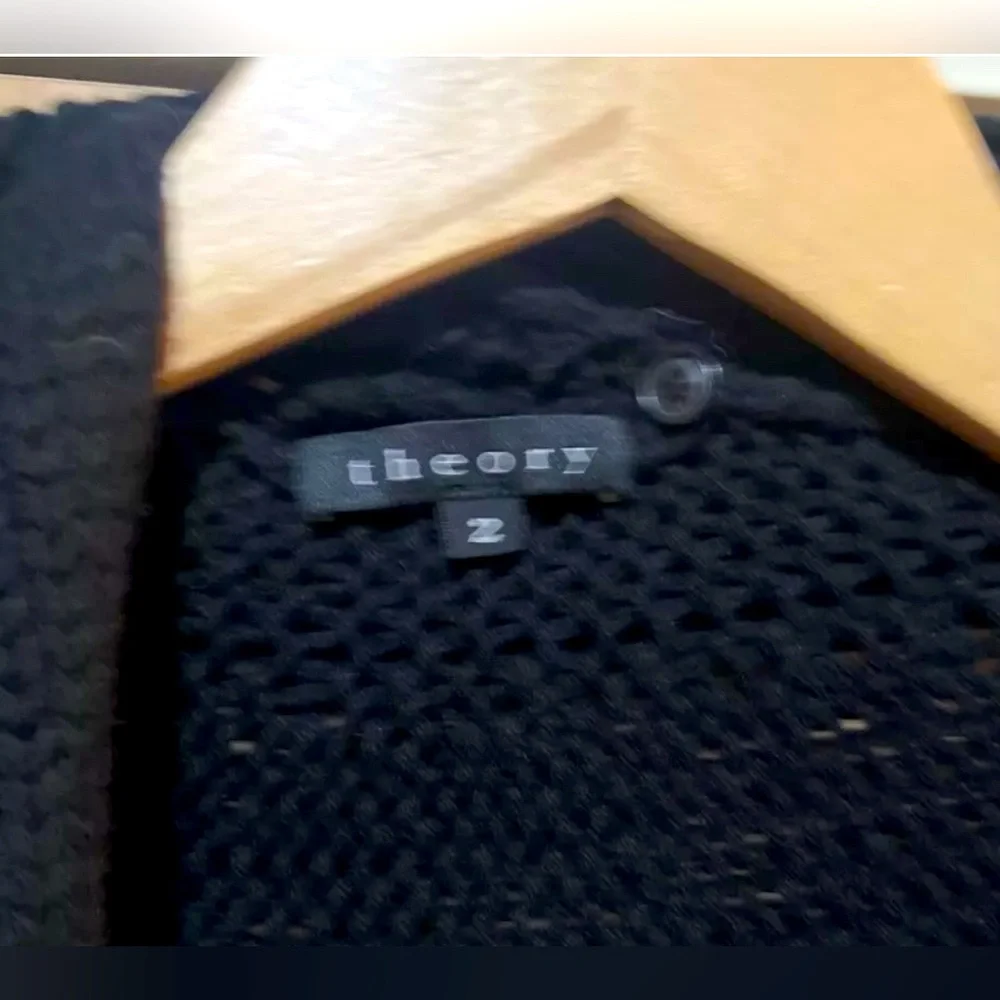 Theory Cardigan Women 2 Cotton Wool Cashmere Blend Black  Scarf Attach - Picture 6 of 15